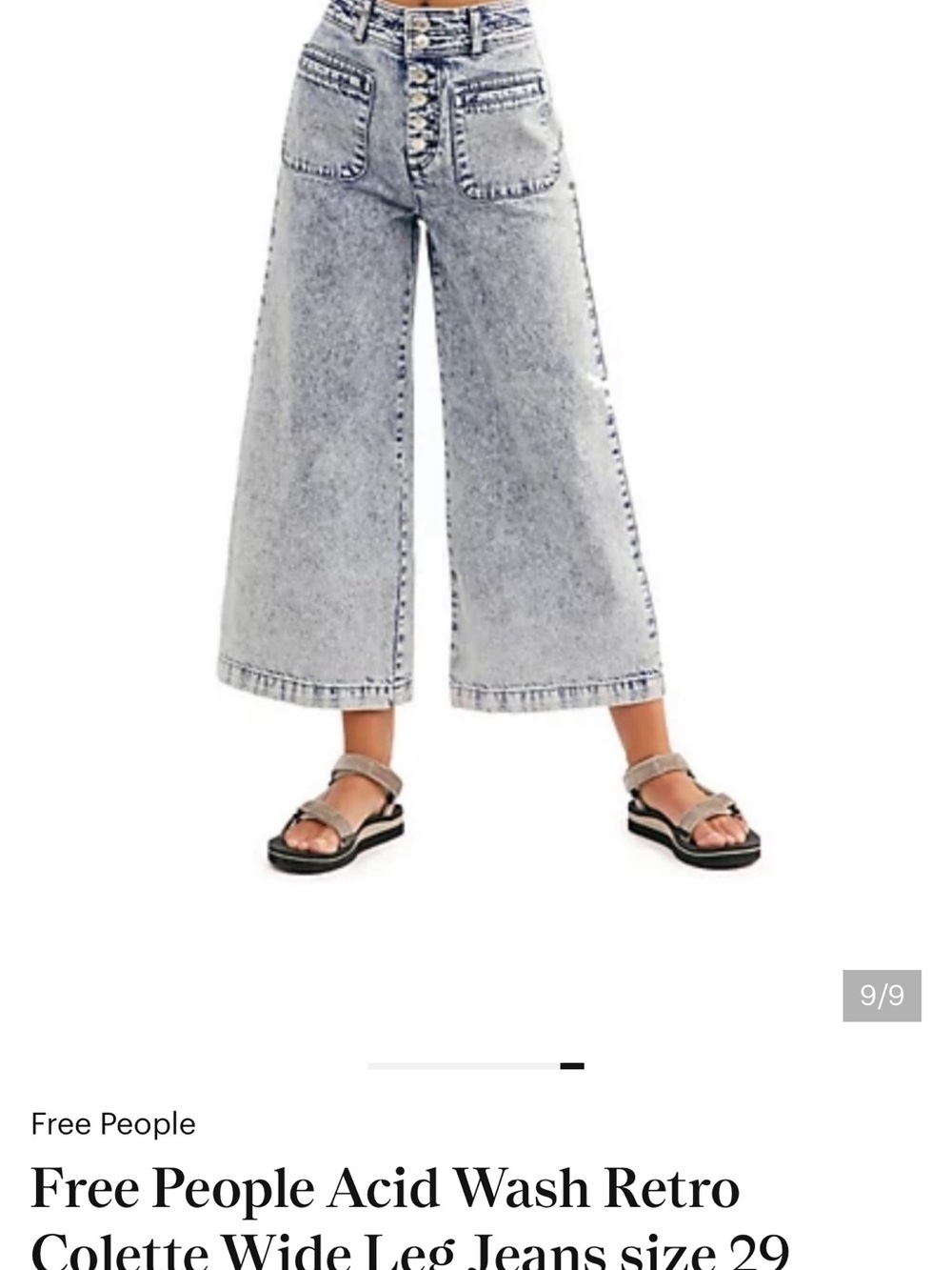 Free People Acid Wash Collette wide leg jeans button fly sz 27 4 S - Picture 2 of 6